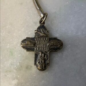 Vintage Sacred Heart Auto League Cross Pendant keychain